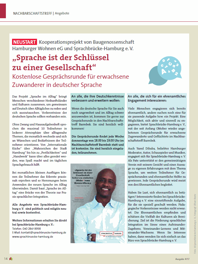 Artikel in der Mitgliederzeitschrift der Baugenossenschaft Hamburger Wohnen