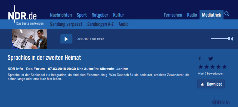 Hemmnisse und Hoffnungen beim Deutschsprechen – Beitrag auf NDR Info „Sprachlos in der zweiten Heimat“