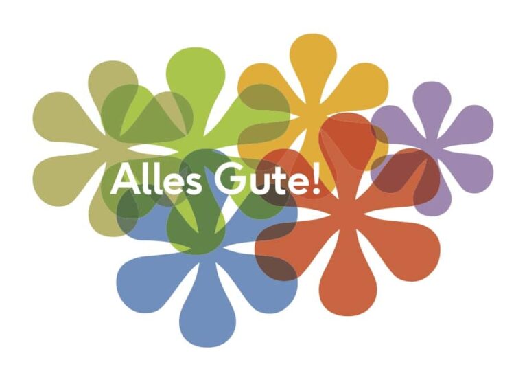 Postkarten Motiv "Alles Gute" mit bunten grafischen Blumen