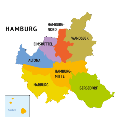 Vereinfachte Karte von Hamburgs Bezirken