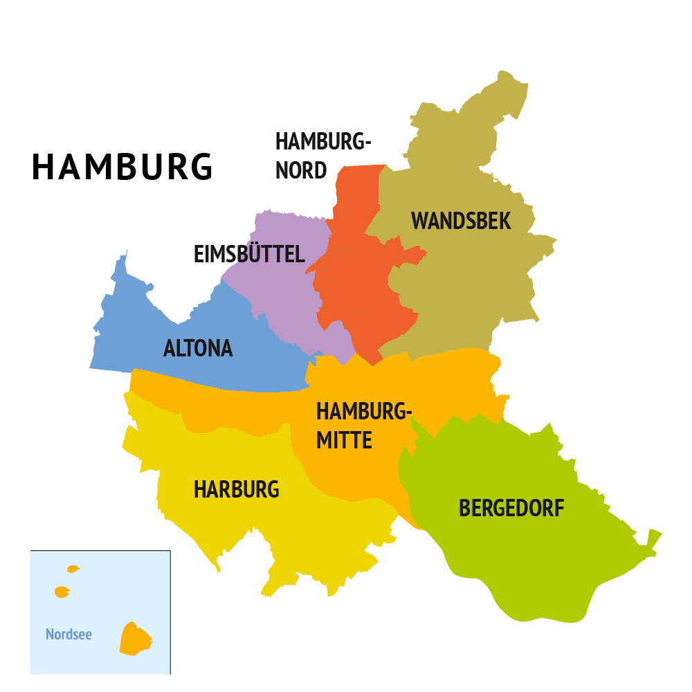 Vereinfachte Karte von Hamburgs Bezirken